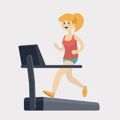 Girl run on treadmill cartoon vector illustration