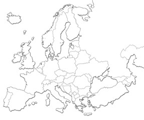 Blank map of Europe isolated on white background.
