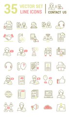 Set vector line icons in flat design with support center elements for mobile concepts and web apps. Collection modern infographic logo and pictogram.