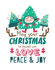 Christmas poster/ card with cute Christmas trees