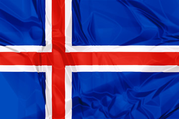 The national Iceland waving flag in 3d background.