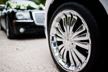 Stylish and cool chrome wheels on wedding car
