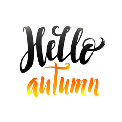 Hello Autumn Hand lettering Design Template. Persent Typography Vector Background. Handmade Discount Calligraphy. Easy paste to any background