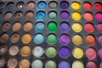 Косметика огромный набор теней кисточек рассыпанные тени 