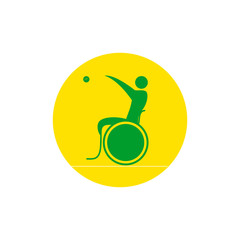 A strong man in a wheelchair playing Bocce. Vector