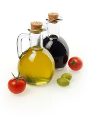 Virgin oil, vinegar, tomatoes and basil