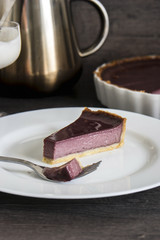 a piece of berry tart on a white plate