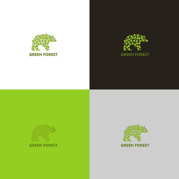 Forest logo or icon with bear in vector