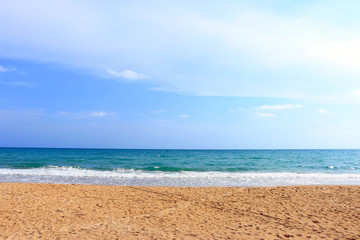 Beautiful beach on the sea and blue sky under the afternoon sun light ,Mea Ramphueng beach -Rayong thailand