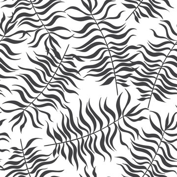 Endless background with floral silhouette. Monochrome vector pattern.