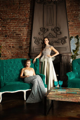 Two Glamorous Women in Vintage Luxury Interior