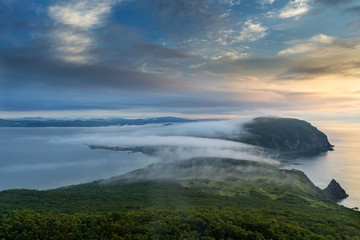 Russia Far East Region Sea of Japan. Beautiful sunrise in the Gulf of Vladimir.