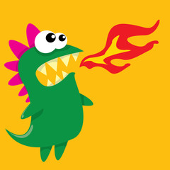 Vector cartoon funny dragon. Cartoon Dinosaur.