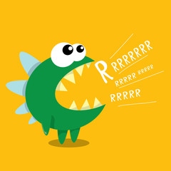 Vector cartoon funny dragon. Cartoon Dinosaur.