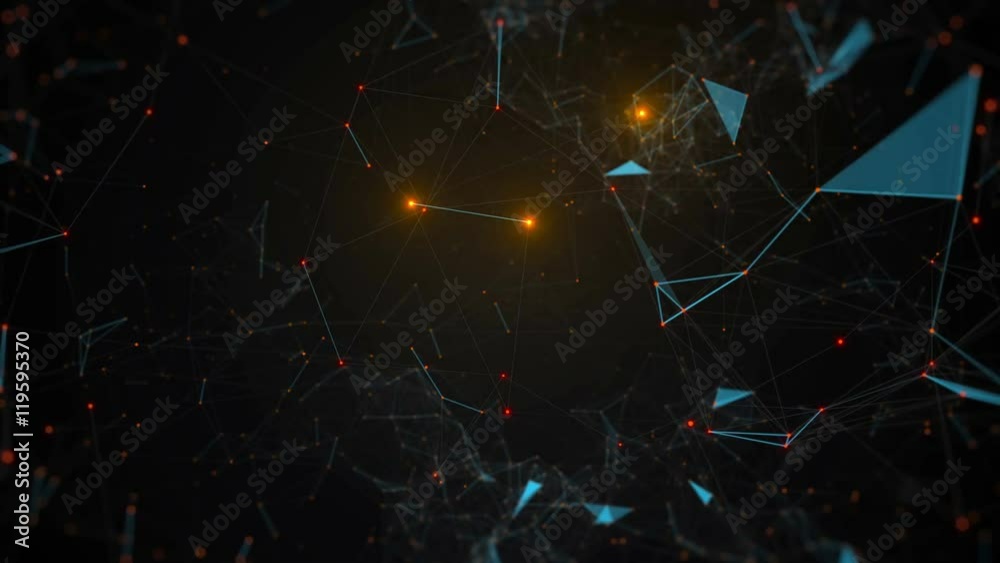Poster abstract 3d background. render of complex plexus structure with bright glow dots. triangles and line