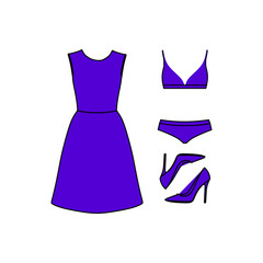  set of women's clothes drawn in the vector