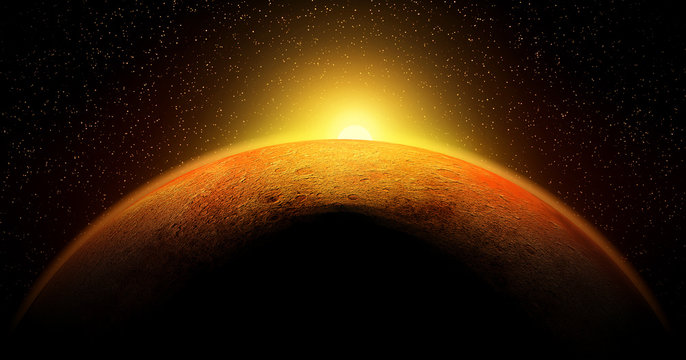 3D render of Mars planet with high contrast and strong highlights. (NASA texture was used)