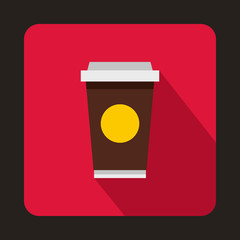 Coffee in take away cup icon in flat style isolated with long shadow