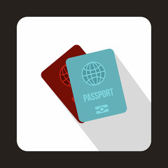 Blue and red passport icon in flat style isolated with long shadow