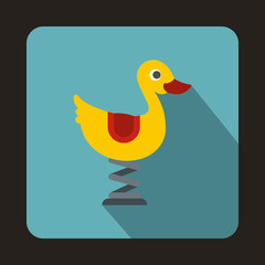 Yellow duck ride playground equipment in a childrens playground icon in flat style isolated with long shadow