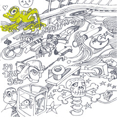 Telefongekritzel mit einen kleinen grünen Frosch 