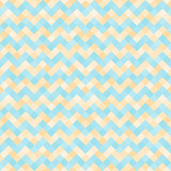 Seamless abstract pattern with turquoise and yellow geometric mosaic zigzag