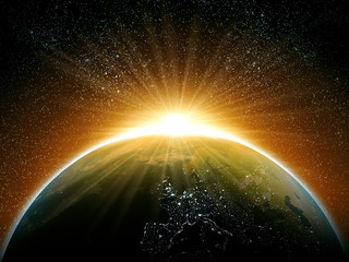 Space sunrise on planet earth, new day concept "NASA texture was used"