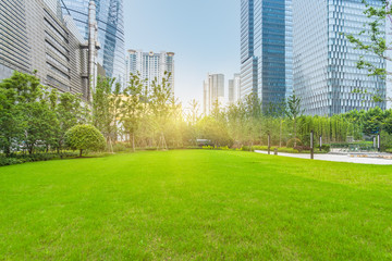 buildings and green lawn
