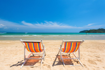 Chair beach for relaxation at the beautiful exotic beach, Located Koh Mak Island , Thailand
