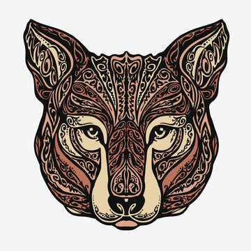 Ethnic ornamented jackal, coyote, wolf or dog. Vector illustration