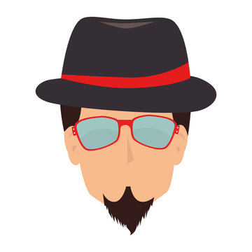 man hipster hat moustache isolated vector illustration eps 10
