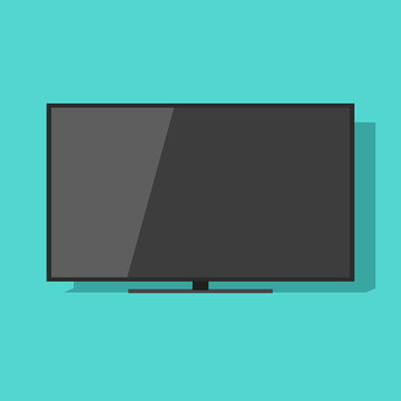 TV screen vector illustration isolated on green color background, black flat lcd television display or monitor