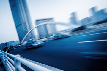 City road with moving car,tianjin china.