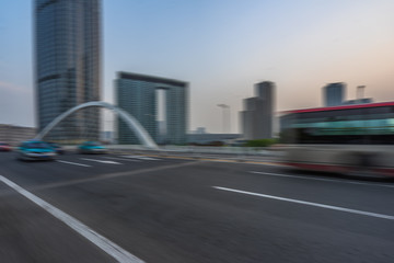 City road with moving car,tianjin china.