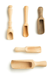 wooden spice scoop isolated on