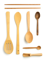 wooden utensils isolated on white