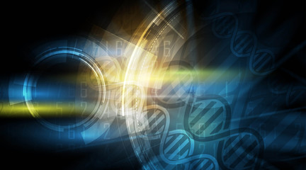 dna and medical and technology background. futuristic molecule structure presentation
