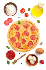 pepperoni pizza and ingredients
