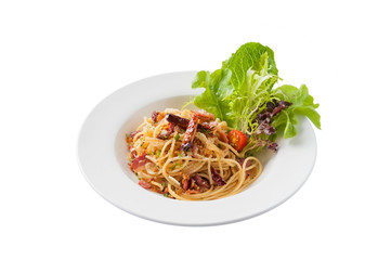 Spicy pasta with dried chili and bacon