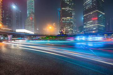 Fototapeta na wymiar vehicle light trails at city road,shanghai,china.