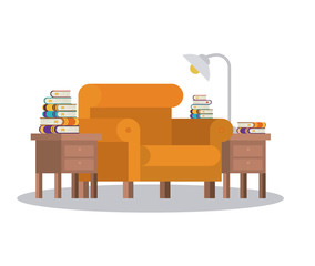 livingroom library books chair seat table lamp home literature learning knowledge icon. Colorful design. Vector illustration