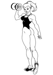 sexy fitness girl,vector,illustration,logo,ink,black and white,outline,isolated on a white