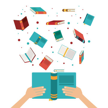 book open set hand read library literature learning knowledge icon. Colorful design. Vector illustration