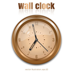 Gold wall clock on a white background. Vector illustration