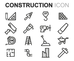 Vector black line construction icons set