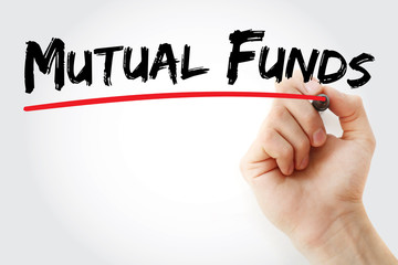 Hand writing Mutual Funds with marker, concept background