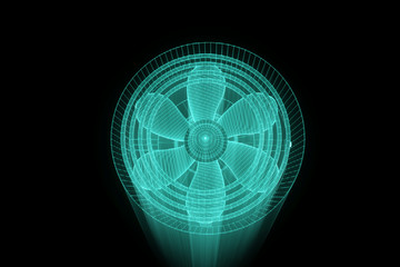 Rotation Fan Turbine in Hologram Wireframe Style. Nice 3D Rendering
