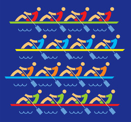 Rowing race.  Stylized illustration of Rowers competitors on the blue background.Vector available. © jiris