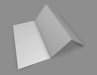Folded vertical Z shape leaflet on gray background 3D illustration.