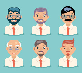 Fototapeta premium Businessman Avatars Retro Cartoon Characters Design Vector Illustration